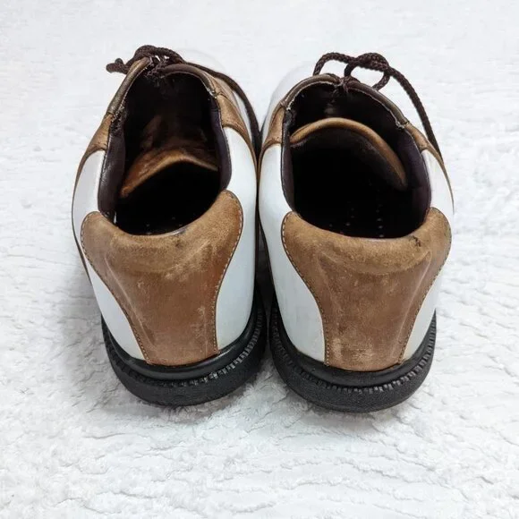 Footjoy Men's SuperLites Spiked Golf Shoes White Brown Style 58049 US Size 10M - Picture 4 of 8